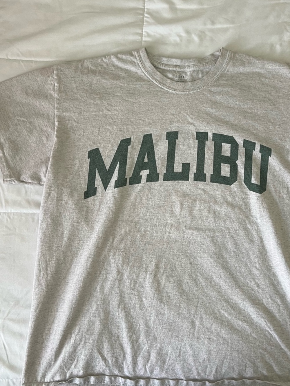 Brandy Melville John Galt Malibu Graphic Crew Neck T-Shirt - Light Gray